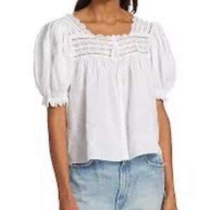 Doen Women's Anneth White Puff Sleeve Top Size Medium